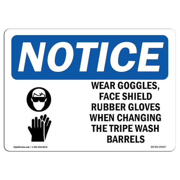 OSHA, Wear Goggles Face Shield & With Symbol, 5in X 3.5in Decal, 10PK, OS-NS-D-35-L-19007-10PK